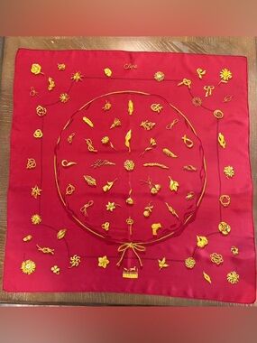 Hermes Silk Scarf Carré 90 Red Yellow Hand Rolled Made in France